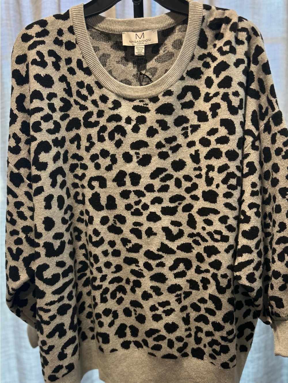 Magaschoni Black and Grey Leopard Crewneck Sweater